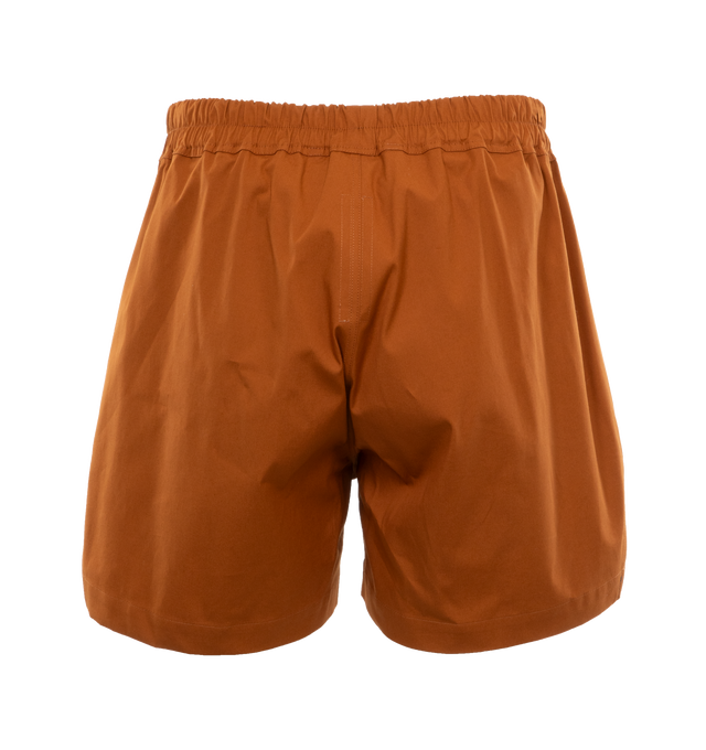 Image 2 of 4 - BROWN - RICK OWENS Bela Boxers in heavy cotton poplin in an above-knee length and loose fit. Featuring elasticized waist with drawstring, exposed center zipper with two-snap detail at the bottom, side pockets with eyelet and rivet detail and splits at the hem at the side seams.  97% COTTON + 3% ELASTANE. 