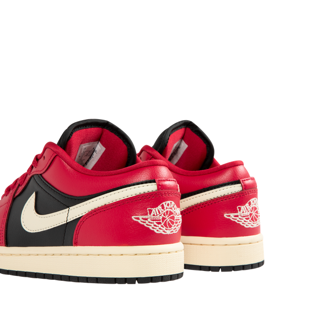 Image 3 of 5 - RED - JORDAN Air Jordan 1 Low Sneaker featuring a high-end mix of leather and synthetic materials in the upper, Air unit encapsulated in the heel, Wings logo on the heel, Jumpman design on the tongue, stitched Swoosh design, perforated toe, foam midsole and rubber traction. 