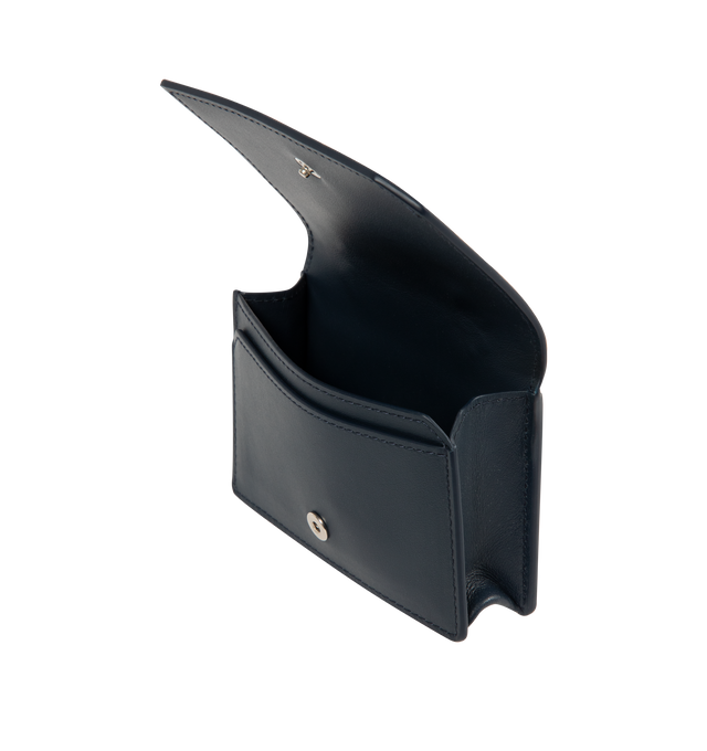 Image 3 of 3 - NAVY - BOTTEGA VENETA Intrecciato Piccolo Business Card Case featuring intrecciato piccolo calfskin leather card case with smooth sides, one compartment, one card slot and one back pocket. 3.0" x 4.3" x 1.0". Calfskin. Made in Italy. 