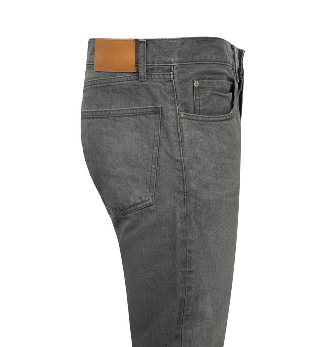 Image 3 of 3 - BLACK - SEEKINGS Straight Leg Jeans featuring 5 pocket styling, button fly, high rise, slim leg, leather patch on back of waistband and engraved hardware. 100% cotton.  