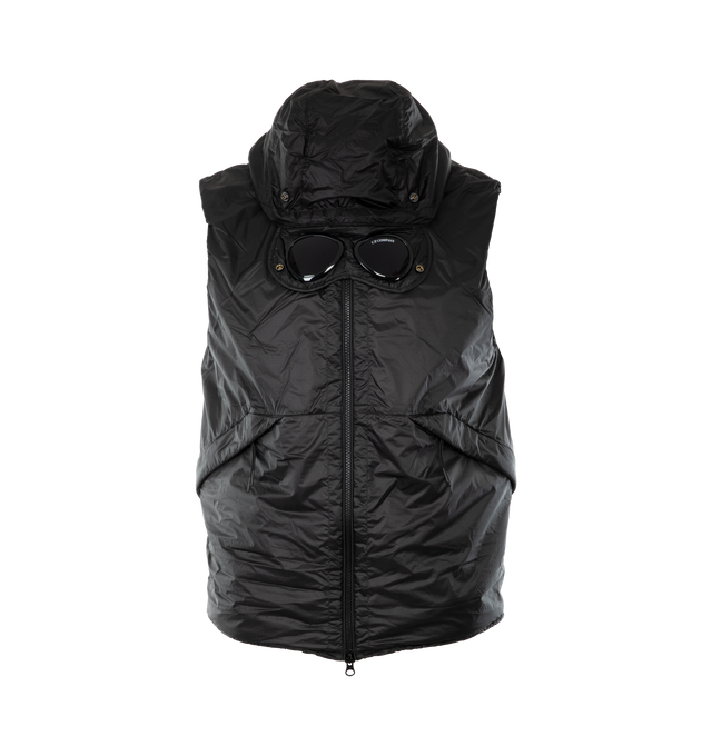 Image 3 of 3 - BLACK - C.P. COMPANY Nada Shell Goggle Vest featuring adjustable goggle hood, two-way full zip fastening, side zip pockets, Primaloft Evolve padding and regular fit. 