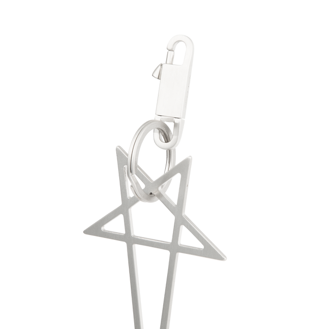 Image 2 of 2 - SILVER - RICK OWENS Big Pentagram Keychain featuring small hook engraved with logo and a round keyring with a hanging pentagram charm. H5" x W1.25". Brass. Made in Italy. 