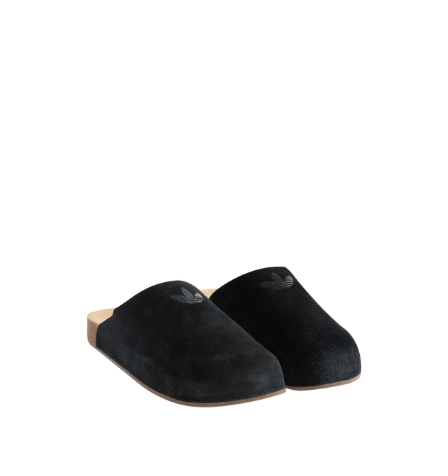 Image 2 of 4 - BLACK - Adidas Adimule Slides features an authentic cork sole paired with a soft suede footbed and upper. Exterior: Leather upper, suede footbed, cork sole, textile lining, durable rubber outsole. Made in Vietnam. 