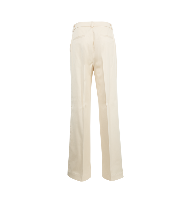 Image 2 of 3 - WHITE - MONCLER Tailored Cotton Gabardine Pants featuring cotton stretch gabardine, zipper and snap button closure, side pockets and back pockets. 98% cotton, 2% elastane/spandex. Made in Hungary. 