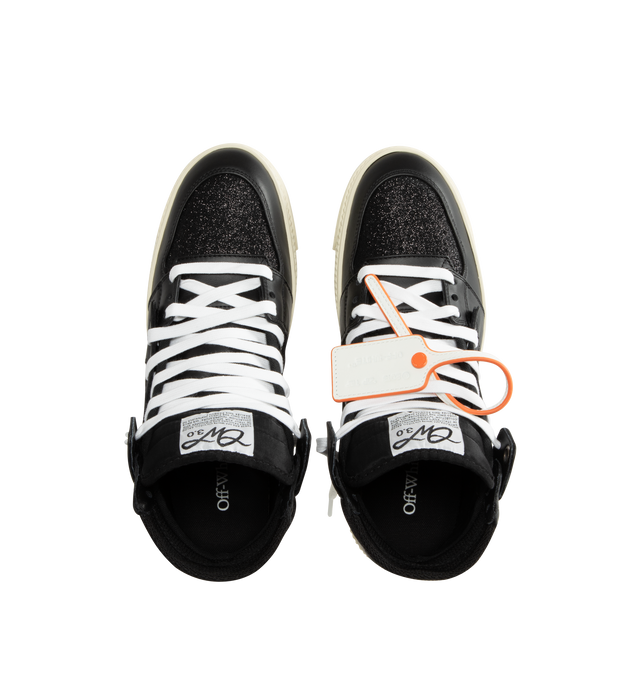 Image 5 of 5 - BLACK - OFF-WHITE 3.0 Off Court Glitter Sneaker featuring calf leather, panelled design, logo patch to the front, signature Arrows motif, perforated detailing, logo print to the side, signature Zip Tie tag, round toe, front lace-up fastening, branded insole and ridged rubber sole. 