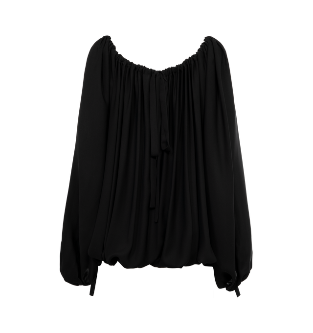 Image 2 of 2 - BLACK - KHAITE Nash Top featuring an artfully draped silhouette in supple, opaque silk georgette. Customize the volume with ties at back and cuffs. Elasticated blouson hem. 100% silk. 