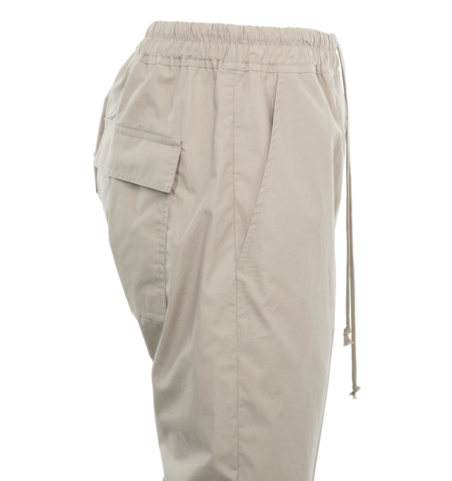Image 3 of 4 - GREY - RICK OWENS Drawstring Crop Pants featuring elastic drawstring waist, cropped hem, side slit pockets and back flap pockets. 53% viscose, 47% acetate. 