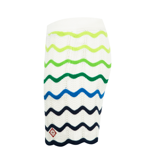 Image 3 of 3 - MULTI - CASABLANCA Wave Knit Shorts featuring an open weave crochet cotton fabric, knitted gradient, elasticised waistband, drawstring fastening, side pockets, the house's signature diamond logo and a relaxed silhouette. 100% cotton. 