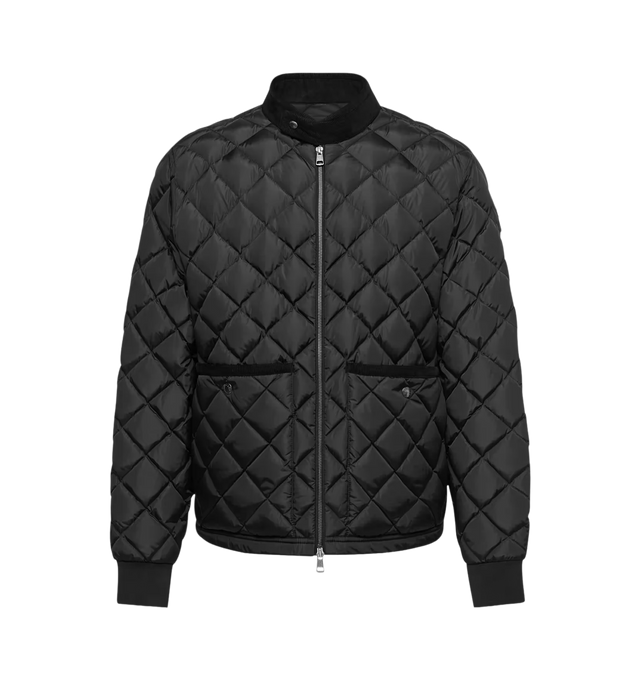 Image 1 of 1 - BLACK - Moncler Men's Eclal Short Down Jacket is crafted from water-repellent technical nylon and features refined corduroy trims at the collar and pockets for a tactile contrast. Designed in a regular fit with fitted shoulders and chest and a boxy waistline, this designer down jacket is finished with a zip-front closure, zippered pockets, ribbed cuffs, down-filled insulation, and a signature Moncler logo patch. Exterior: 100% Polyamide/Nylon. Lining: 100% Polyamide/Nylon. Collar: 100% Cotton 