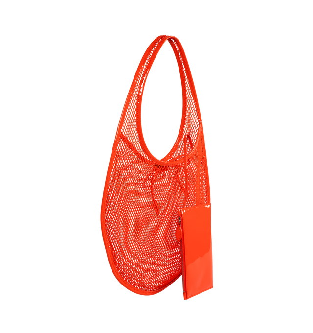 Image 2 of 3 - ORANGE - Alaia Medium hobo shoulder bag crafted from polyamide fishnet with calf leather time, lined with cotton and lambskin. Features a detachable inner pocket in patent leather and a leather knot closure.  Measures 26cm x 39cm. Made in Italy. 