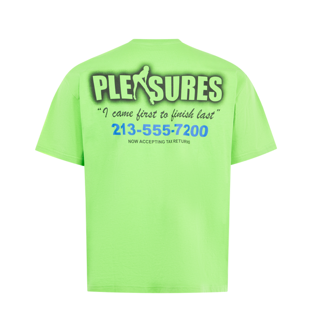 Image 2 of 2 - GREEN - PLEASURES Hot 4 U Tee featuring heavyweight fabric, printed graphics on the left chest and back, ribbed collar and short sleeves. 100% cotton. 
