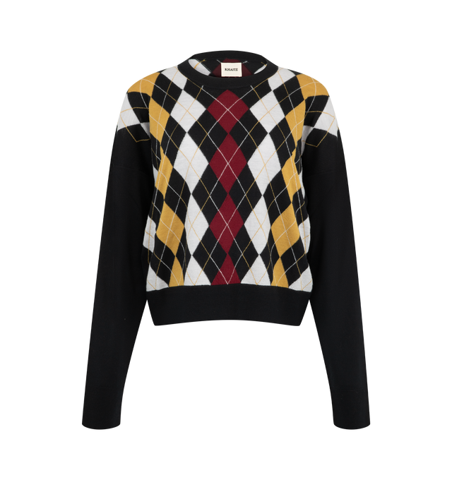 Image 1 of 2 - MULTI - Khaite Women's Argyle Pullover is crafted from a fine virgin wool and features a delicately scaled argyle pattern, a relaxed fit, and a drop-shoulder silhouette. Designed with ribbed trim at the crew neckline, cuffs, and hem, this finely knit sweater offers a smooth, refined finish and effortless everyday wear. Main Main Material: Virgin Wool. 