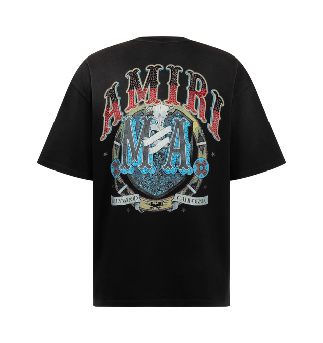 Image 2 of 2 - BLACK - Amiri Men's Crystal Hollywood Oversized Tee is crafted from soft cotton and features a relaxed oversized silhouette detailed with Crystal overlays on the Hollywood-inspired graphics across the front and back. Main Material: Cotton. Fit: Oversized. Details: Graphic Prints at Front and Back. 