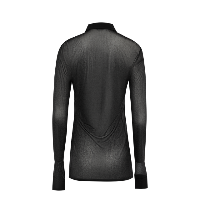 Image 2 of 2 - BLACK - SAINT LAURENT Polo Shirt featuring half button placket, pointed collar, semi sheer, long sleeves and straight hem. 100% viscose.  