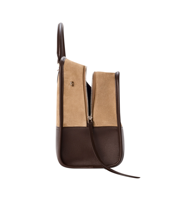 Image 6 of 16 - BROWN - Loewe Mens Amazona 180 XL Bag is crafted from suede with soft calfskin details. Features a relaxed silhouette, single toron top handle, removable shoulder handle, adjustable crossbody strap, zip closure with two leather pullers, two compartments with concealed magnetic closure, interior flat pocket, side D-ring, suede and nappa lambskin lining, palladium-tone hardware, and embossed LOEWE and Double L branding. Dimensions: 40  31  16 cm; Strap Length: 105133 cm; Strap Drop: 4761 cm; H 