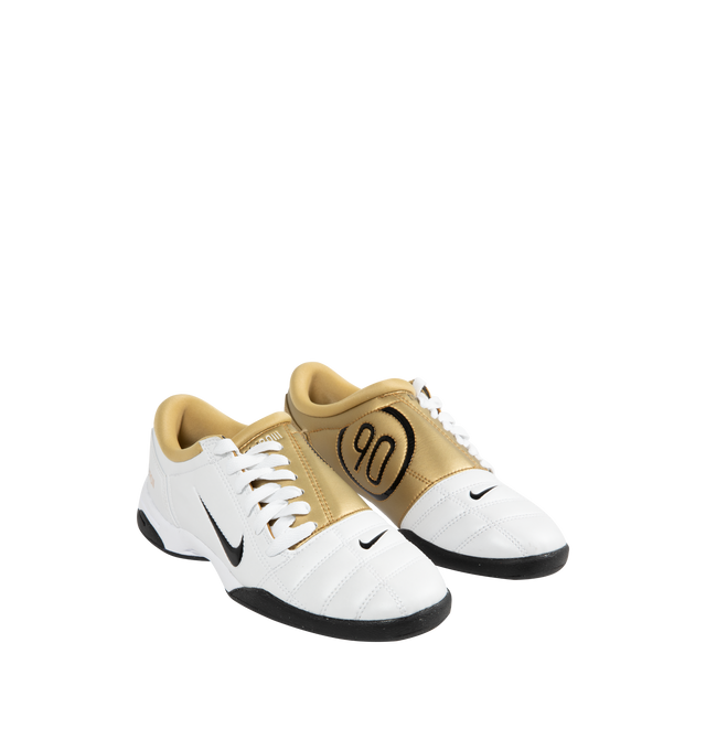 Image 2 of 5 - WHITE - NIKE Total 90 SP Sneaker featuring a flat gum rubber sole, quilted upper, asymmetrical lacing, glossy black and Metallic Gold accents and low profile. 