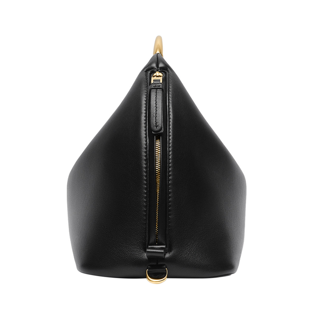 Image 2 of 5 - BLACK - JACQUEMUS Le Calino Bag featuring buffed lambskin, fixed metal carry handle, adjustable and detachable shoulder strap, welt pocket with magnetic closure at face, zip closure at side, cotton twill lining and logo-engraved gold-tone hardware. H6.5" x W12.75" x D5.5". Total height: H10". 100% lambskin. Lining: 100% cotton. Made in Italy. 