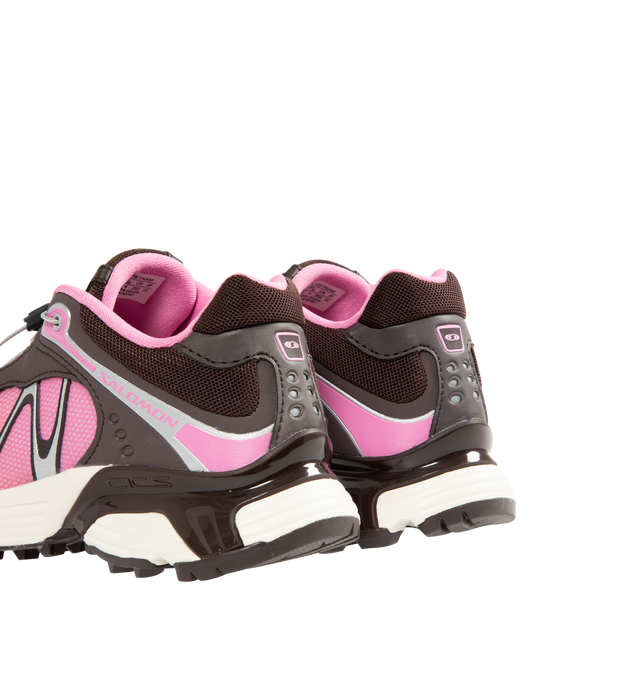 Image 3 of 5 - PINK - SALOMON XT-Whisper Sneaker featuring mesh upper, TPU overlays, padded collar, rubberized toecap with Salomon branding, Salomon patch on tongue, XT-Whisper branding on tongue, Salomon branding at rear, quickLACE with toggle and lace pocket, OrthoLite insole, SensiFit midsole and traction rubber outsole. 
