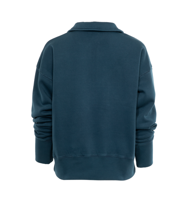 Image 2 of 3 - BLUE - THE ROW Stanfield Top featuring quarter-zip sweatshirt in heavy French terry with relaxed fit, standing collar, and ribbed cuffs and hem. 93% cotton, 7% polyamide. Made in Italy. 