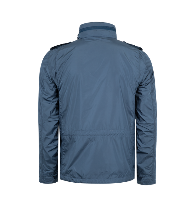 Image 2 of 4 - BLUE - ASPESI Minifield Shell Jacket featuring front press-stud and zip fastening, epaulettes, long sleeves with touch-strap cuffs, two chest patch pockets, and two front flap pockets, internal drawstring fastening at waist and straight hem with an elasticated-drawstring. 100% polyamide. 