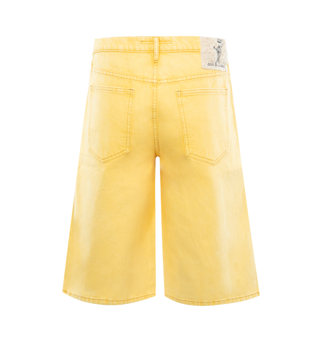 Image 2 of 3 - YELLOW - COUT DE LA LIBERTE Zander Twill Baggy Short featuring button front closure, 5 pocket styling, knee length and wide leg. 100% cotton. Made in USA. 