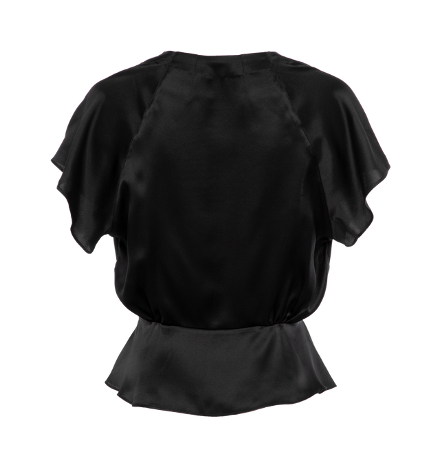 Image 2 of 3 - BLACK - BODE Freya Top featuring plunging neckline, peplum hem, and oversized button detail. 100% silk. Made in Portugal. 