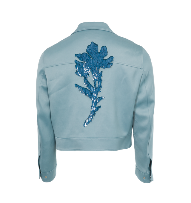 Image 2 of 4 - BLUE - LANVIN Zip Jacket featuring double zip front closure, collar, long sleeves, two front pockets and beaded graphic on back. 