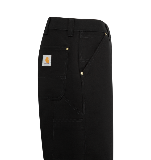 Image 3 of 3 - BLACK - CARHARTT WIP OG Single Knee Denim Shorts featuring non-stretch organic cotton denim shorts, belt loops, five-pocket styling, zip fly, patch pocket and hammer loop at outseam, logo patch at back pocket and logo-engraved gold-tone hardware. 100% cotton. 