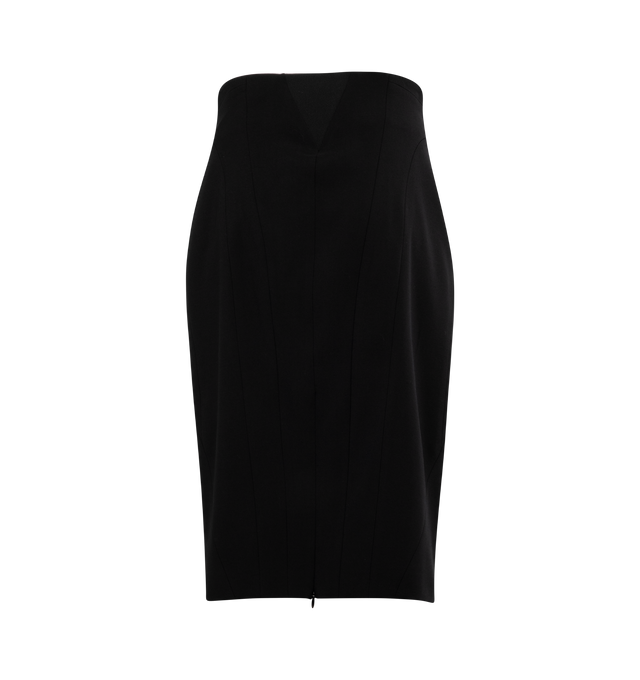 Image 2 of 3 - BLACK - ALAIA Button Pencil Skirt featuring buttons in a v shape, high waisted, bodycon, midi length and made from stretch wool. 98% virgin wool, 2% elastane. Made in Italy. 
