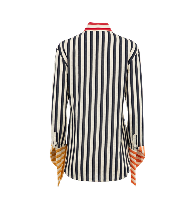 Image 2 of 3 - MULTI - ROSIE ASSOULIN Stripe Colorblock French Cuff Button Up Blouse featuring spread collar, button front, long sleeves, french cuffs and relaxed fit. Viscose/nylon/polyamide. 