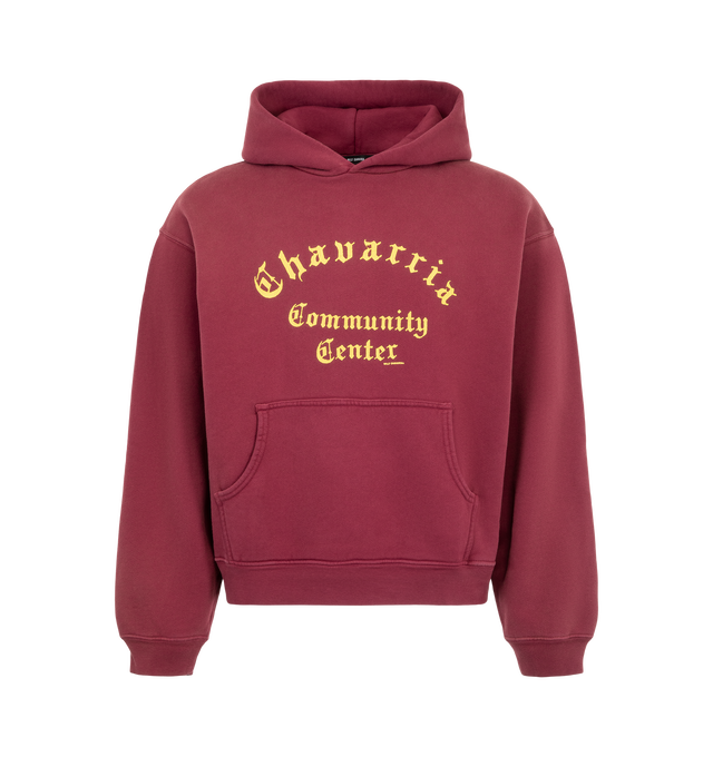 Image 1 of 2 - RED - The Chavarria Community Center Shrunken Pullover Hoodie is cut in a shrunken silhouette for a clean, tailored fit. Crafted from 100% Cotton. 