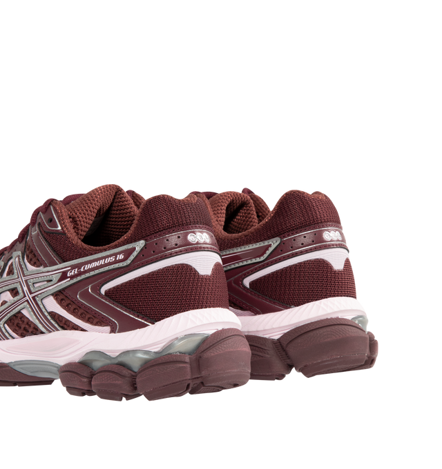 Image 3 of 5 - RED - ASICS Gel-Cumulus 16 Sneaker featuring breathable mesh underlays, 2010s design aesthetics, FLUIDRIDE technology, rearfoot and forefoot GEL technology and lace up closure.  