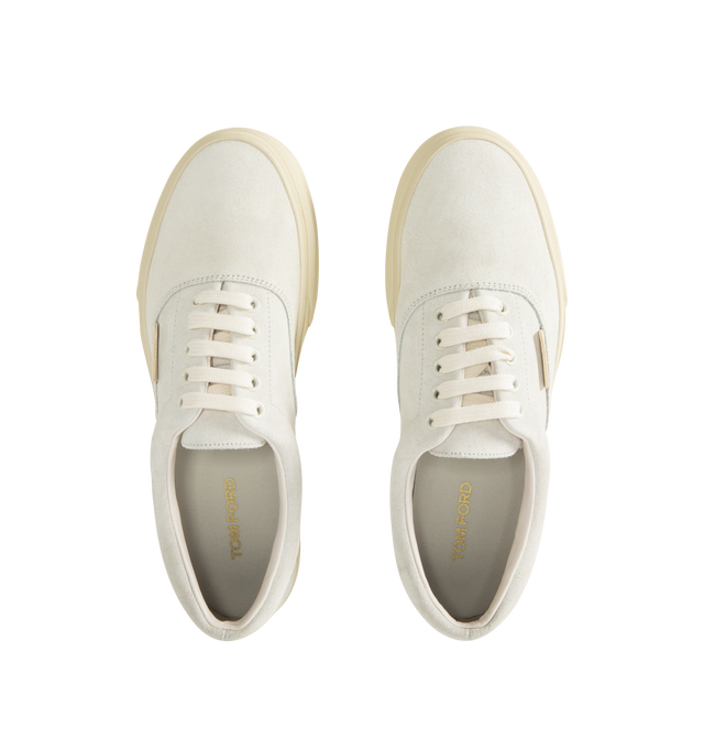 Image 5 of 5 - WHITE - TOM FORD Jude Suede Sneakers featuring round toe, lace up, suede side panels and padded collar.  