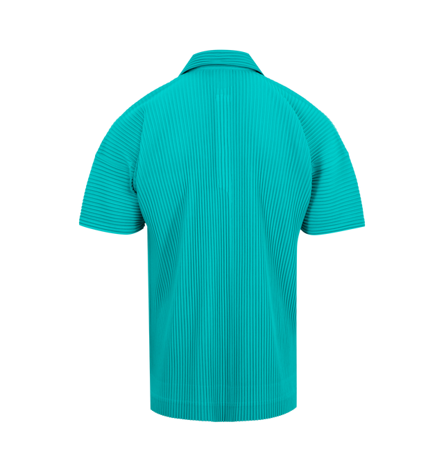 Image 2 of 2 - BLUE - ISSEY MIYAKE MC May Polo featuring garment-pleated polyester, spread collar, two-button placket and short sleeves. 100% polyester. 