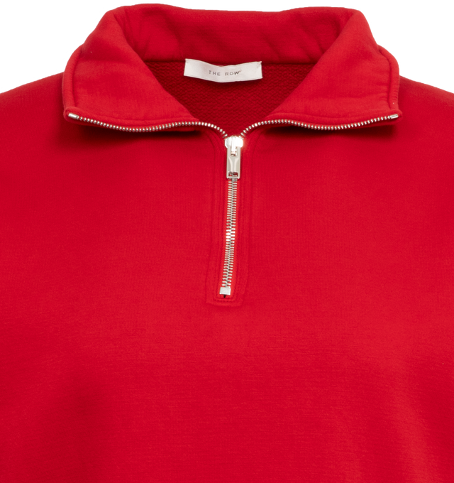 Image 3 of 3 - RED - THE ROW Stanfield Top featuring quarter-zip sweatshirt in heavy French terry with relaxed fit, standing collar, and ribbed cuffs and hem. 93% cotton, 7% polyamide. Made in Italy. 
