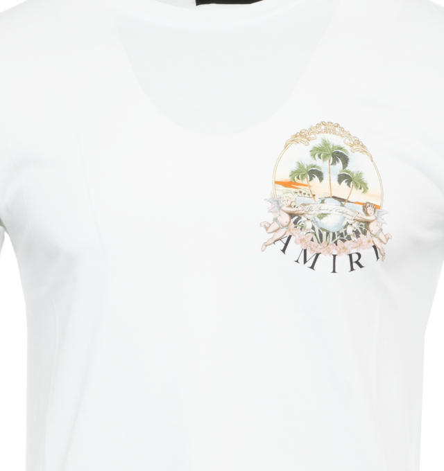 Image 3 of 4 - WHITE - AMIRI Cherub Palm Tee featuring logo graphic print at the chest, logo graphic print to the rear, crew neck, short sleeves and straight hem. 100% cotton.  