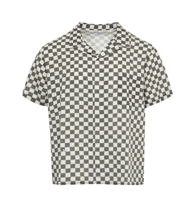 Image 1 of 2 - GREY - ERL Printed Hawaian Shirt featuring front button closure, camp collar, front chest pocket, embroidered logo and wide fit. 50% cotton, 50% linen. 