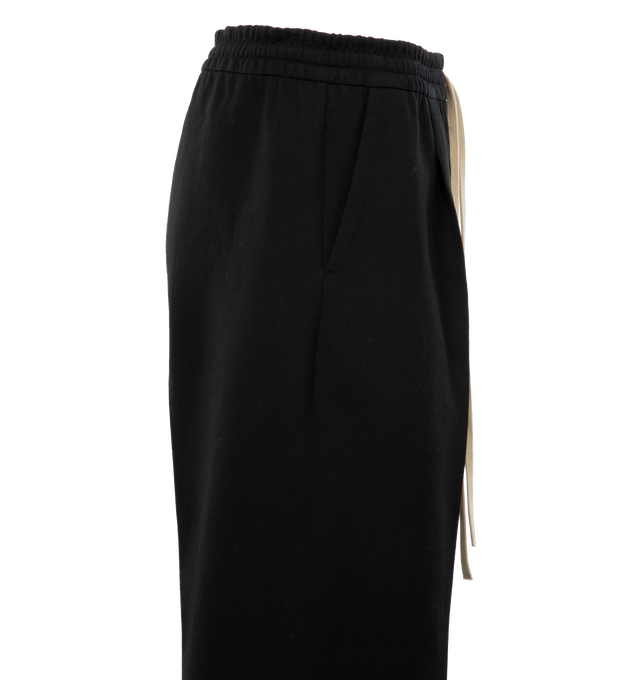Image 3 of 4 - BLACK - FEAR OF GOD Single Pleat Wide Leg Trousers featuring elastic waist with drawstring, wide leg, low-crotch style, mid-weight and non-stretchy fabric. 56% cotton, 43% virgin wool, 1% nylon. Lining: 100% cotton. 