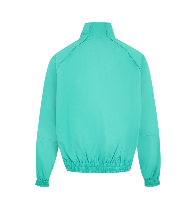 Image 2 of 2 - GREEN - WILLY CHAVARRIA Ruff Rider Track Jacket featuring script logo on the front chest, stand collar, golden zip front, long dolman sleeves with elasticized cuffs, side zip pockets, elasticized hem and relaxed cut. Cotton. Made in USA. 