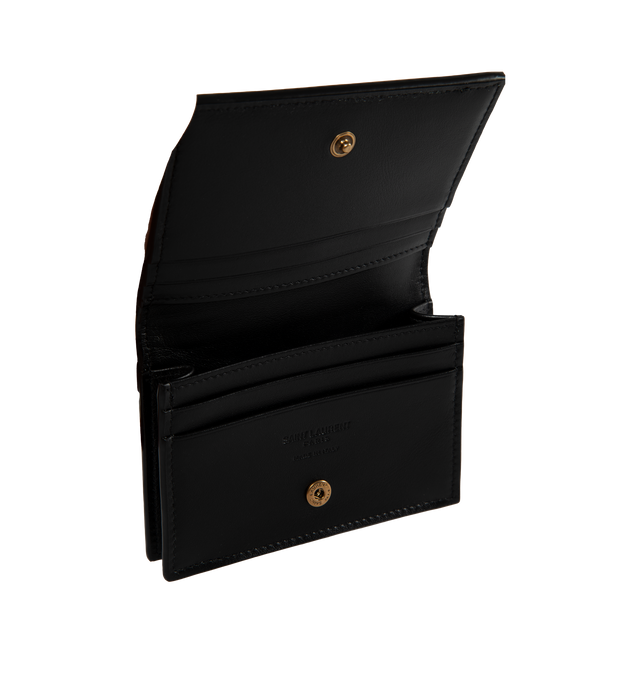 Image 3 of 3 - BLACK - SAINT LAURENT Business Card Case featuring snap button closure, one main compartment, three card slots and leather lining. 4.3 X 3 X 0.8 inches. 80% calfskin leather, 20% metal. 