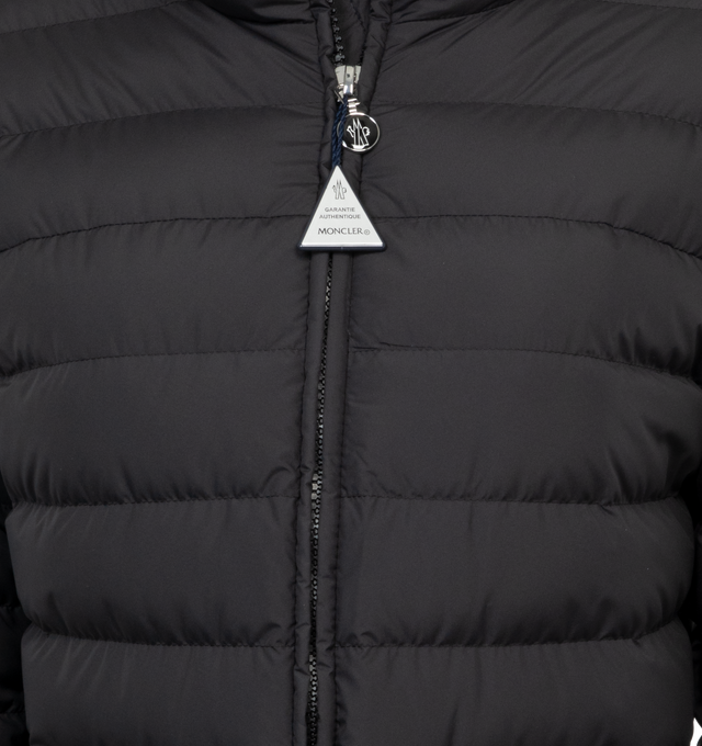 Image 3 of 3 - BLACK - MONCLER Abderos Jacket featuring recycled polyester lining, crafted from nylon front and pocket welts, down-filled, zipper closure, zipped welt pockets, waistband with internal drawstring fastening and elastic cuffs. 100% polyester. Padding: 90% down, 10% feather. 