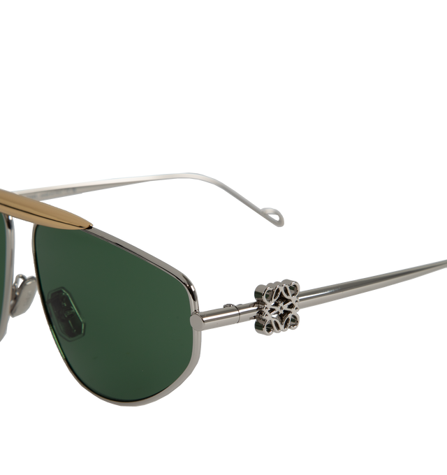 Image 3 of 3 - GREEN - Loewe Spoiler new aviator sunglasses in metal with a 3D LOEWE Anagram in a gold finish on the arm and 100% UVA/UVB protection. Made in Italy. 