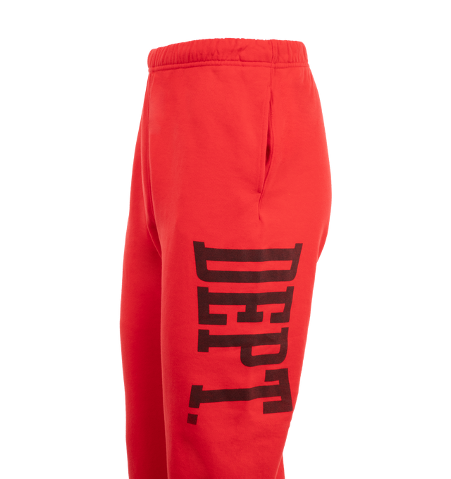 Image 3 of 3 - RED - GALLERY DEPT. Dept Gym Sweatpant featuring large print classic DEPT. logotype on each side leg panel, side pockets, an elasticated waistband and cuffs. 100% cotton. 