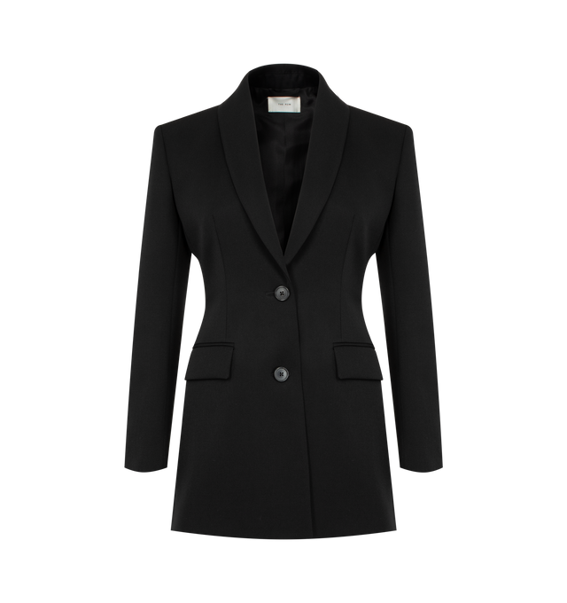 Image 1 of 2 - BLACK - THE ROW Bettina Blazer featuring a shawl collar, subtle flap pockets on front, v-neck and single-breasted two buttons. 100% wool. Lining: 100% silk. Made in Italy. 