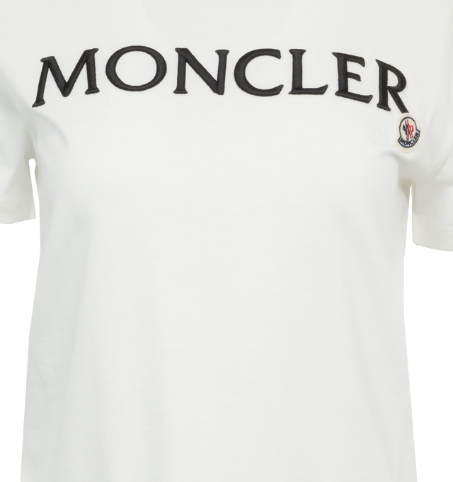 Image 2 of 2 - WHITE - MONCLER Embroidered Logo T-Shirt featuring organic cotton jersey, crew neck, short sleeves and embroidered logo lettering. 100% cotton. 