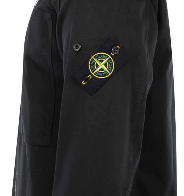 Image 3 of 3 - BLACK - STONE ISLAND Zip Overshirt featuring twill weave, front two-way zip fastening, press-stud fastening cuffs, collar, zipper chest pockets and two side slit pockets. 55% cotton, 45% polyamide. 