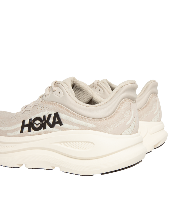 Image 3 of 5 - NEUTRAL - Hoka M Bondi 9 Sneaker featuring engineered mesh upper with rubber sole, lace-up front, foamed EVA midsole and increased stack height for maximum cushioning, zonal breathability, reflective detailing and cushioned tongue and collar. 