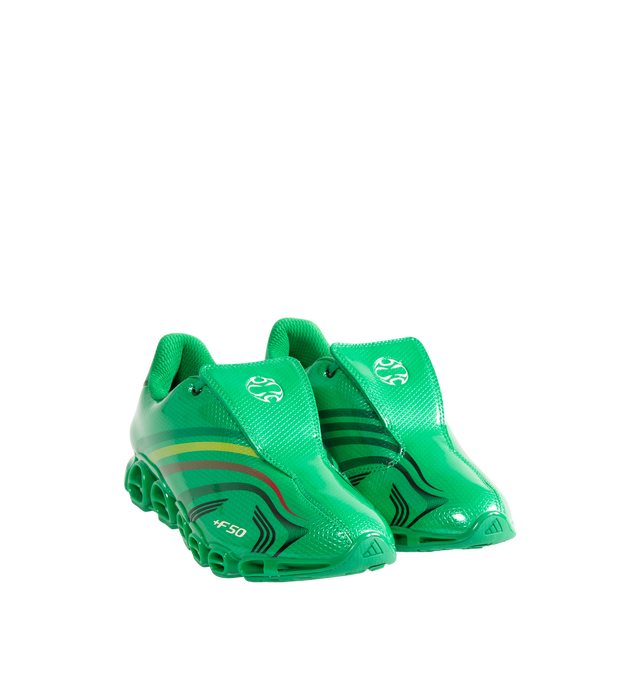 Image 2 of 5 - GREEN - Adidas x Mega Jah Jah Men's F50 TUNIT Mega Jah Jah Shoes feature a bold collaborative design that reimagines an iconic adidas silhouette through a rebellious, street-ready lens. Crafted with a sleek synthetic upper, this statement sneaker combines heritage adidas styling with premium comfort, featuring a soft leather lining and sockliner for an elevated feel. Finished with a durable rubber outsole for reliable traction, the design balances archival inspiration with contemporary attitu 