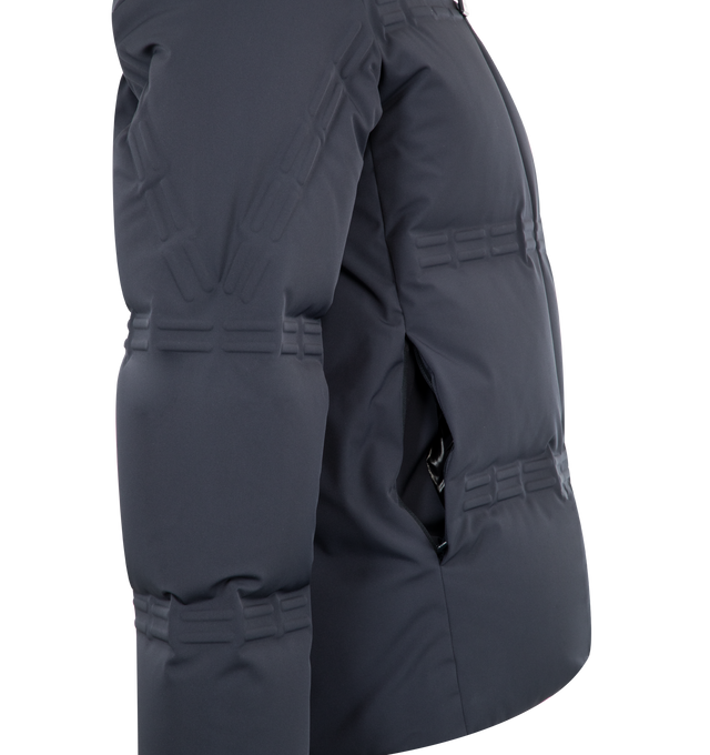 Image 3 of 3 - BLUE - Moncler x A$AP Rocky Rally Short Down Jacket featuring 2L 4-way stretch nylon, nylon laqu lining, down-filled, zipper closure, zipped pockets, elastic cuffs and logo patches. 87% polyamide/nylon, 13% elastane/spandex. Padding: 90% down, 10% feather. 