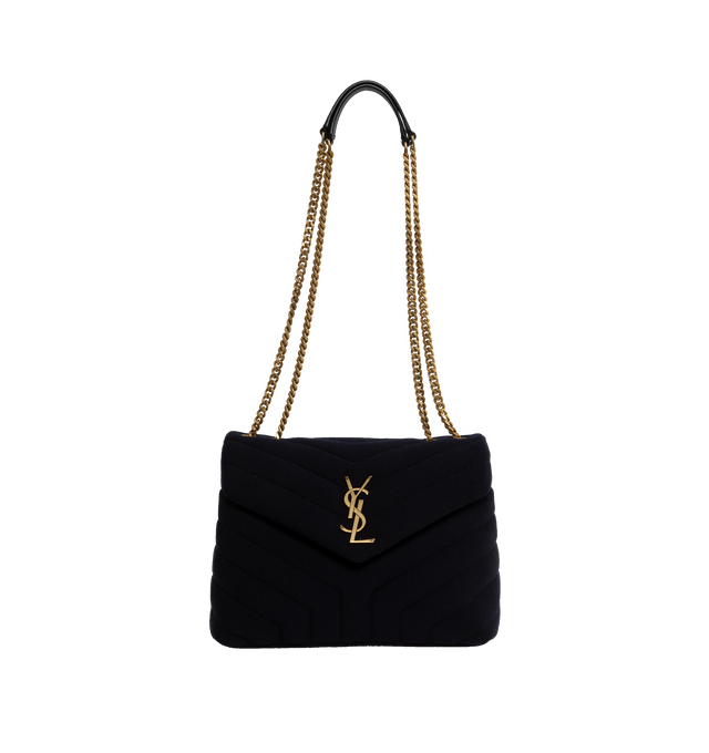 Image 1 of 3 - NAVY - SAINT LAURENT Loulou Small Bag featuring magnetic snap tab, interior slot pocket, sliding chain, two interior compartments separated by zipped pocket and quilted overstitching. 9 X 6.6 X 3.5 inches.  